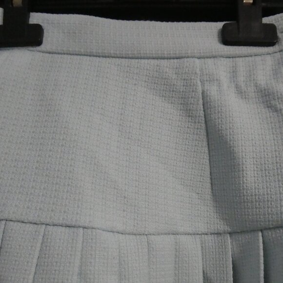 Textured Light Blue Lined Pleated Skirt | size 36 | Button and Zip Side Closure - Picture 4 of 15